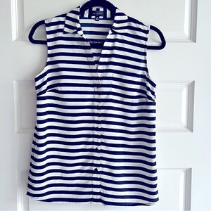 The Limited blue & white stripe no sleeve collared button down blouse size XS